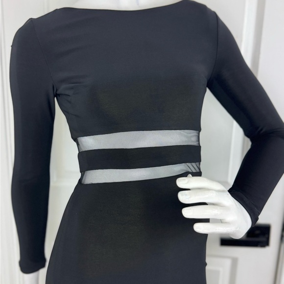 Bebe Elegant Black Sheer Panel Dress. D35 - Picture 6 of 15